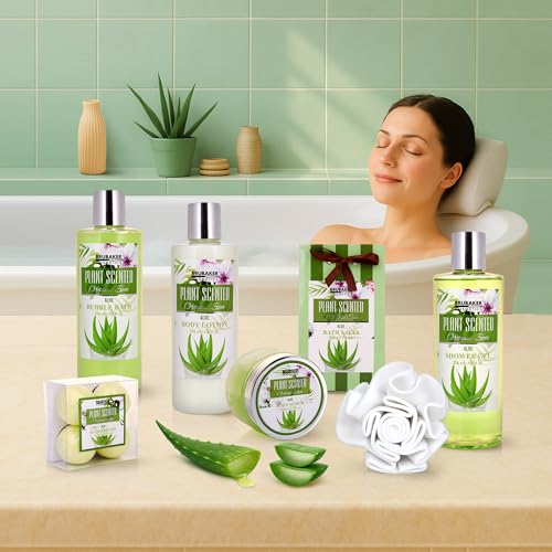 BRUBAKER Cosmetics Bade- und Dusch Set Aloe Vera - 11-teiliges Geschenkset im Flechtkorb