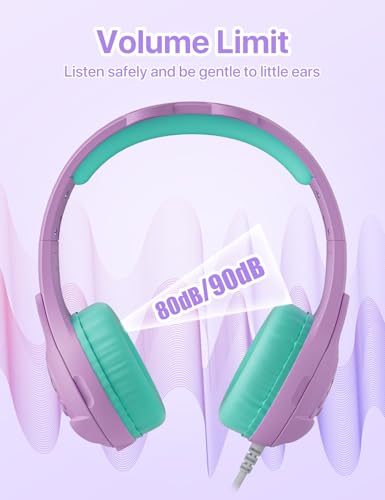 ZIUMIER Kids Headphones, with Microphone, 80/90dB Volume Limiter, Audio Sharing Port, 3.5mm Wired Toddler Headphones for School Travel - Image 3