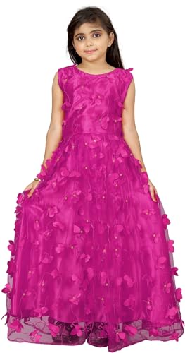Image of Girls Net Embroidered Gown Dress (Sky New)