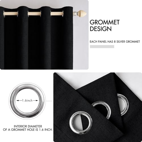 Image of MIULEE Linen Texture Curtains for Bedroom Solid 100% Blackout Thermal Insulated Halloween Black Curtains Grommet Room Darkening Drapes for Living Room 52x45 Inch (2 Panels)