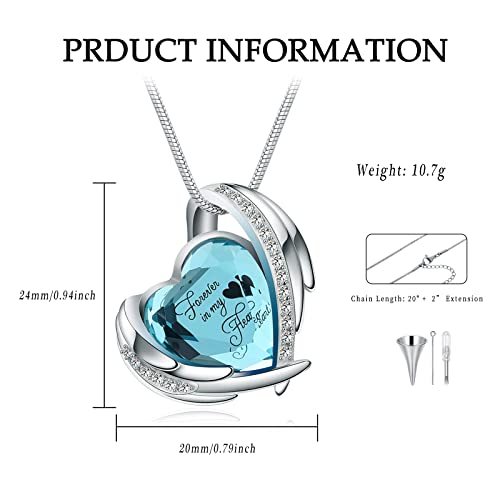 VCCWYQK Cremation Jewelry Crystal Heart Necklace for Ashes Urn Necklace Keepsake for Urn for Memorial Jewelry (Light Blue) - Image 2