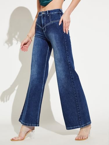 Image of Miss Chase Women's Wide-Leg High-Rise Regular-Length Stretchable Shaping Denim Jeans