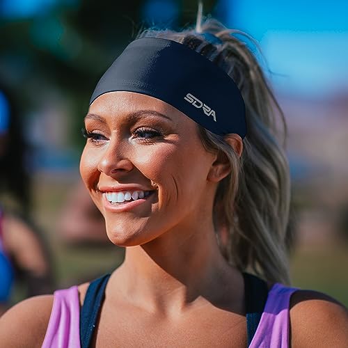 Image of Suddora Solid Color Wide Headband /Sweatband - Workout, Football, Soccer, Yoga (Suddora Navy Blue Tapered Headband - Running, Fashion, and Outdoor Activities)