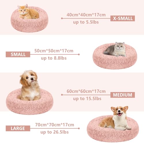 Calming Donut Cat and Dog Bed, Anti-Anxiety Round Plush Pet Bed With Anti-Slip Bottom, Washable for Small Medium Large Pets (S, Pink) - Image 5