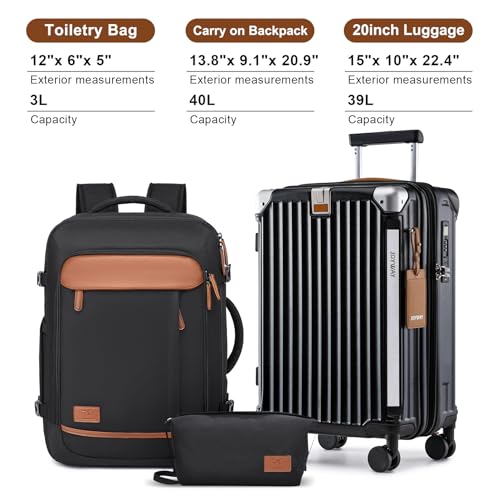 Image of Joyway 20in Carry On Luggage with Cup Holder and USB Port, 25% Expandable Capacity, Smart Suitcase with Anti Slip Wheels and Backpack, Perfect for Men and Women 3 Piece Set Black