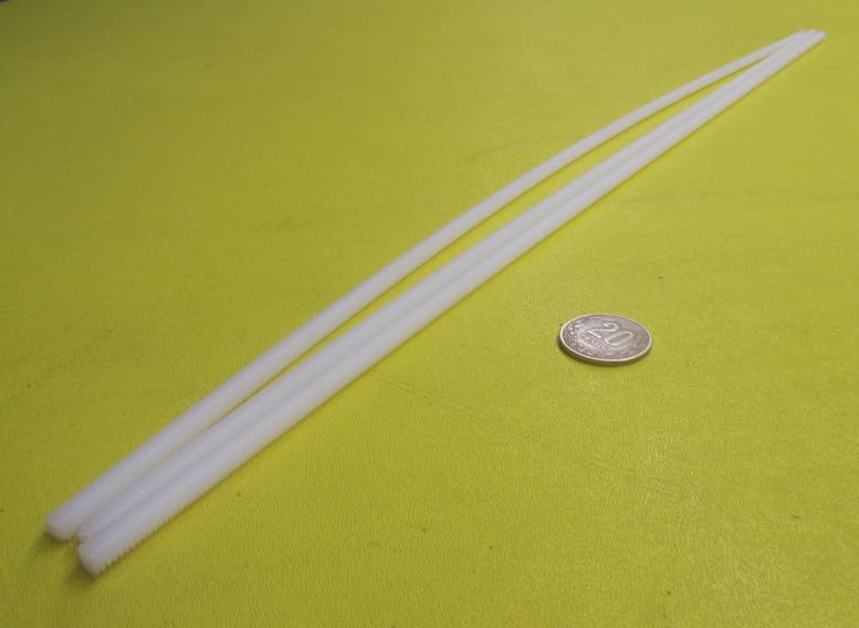 Natural Nylon 6/6 Fully Threaded Rod RH 1/4"-20 x 24 Length 3 Pcs.