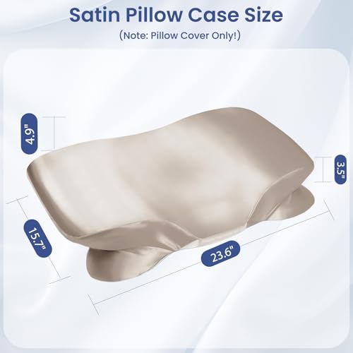 Image of Satin Pillowcase for Zelimun Cervical Pillow, Ergonomic Case, Smooth & Soft Sleeping Pillowcase, Champagne Pillow Cover with Zipper