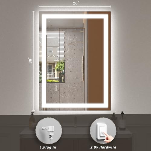 Image of 26x36 LED Mirror for Bathroom, Lighted Vanity Mirror for Wall, Dimmable, Anti-Fog, Shatter-Proof, ETL Listed (Front Lights + Backlit)