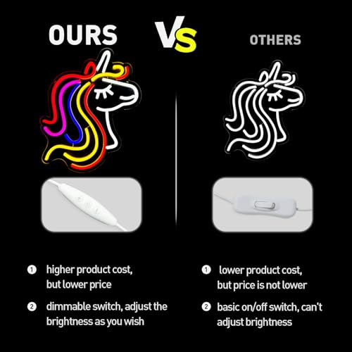 Image of Colorful Unicorn Neon Sign - Dimmable LED Light Signs, USB Powered Animall Wall Decor for Kids Girls Boys Bedroom, Cute Birthday Festival Party Christmas Gifts (16 x 9.2'')
