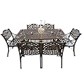 PATIO-IN 7 Piece Outdoor Dining Set, Cast Aluminum Patio Dining Set for 6 Person, Patio Furniture Set with 59" Rectangle Patio Table(2.56" Umbrella Hole) and 6 Chairs