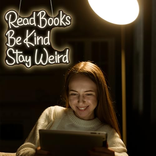 Image of Neon Sign, JGHTURIE Read Books Neon Signs for Wall Decor Warm White Led Lights Signs for Classroom Office Library Bookshop Study Room Decoration USB Powered