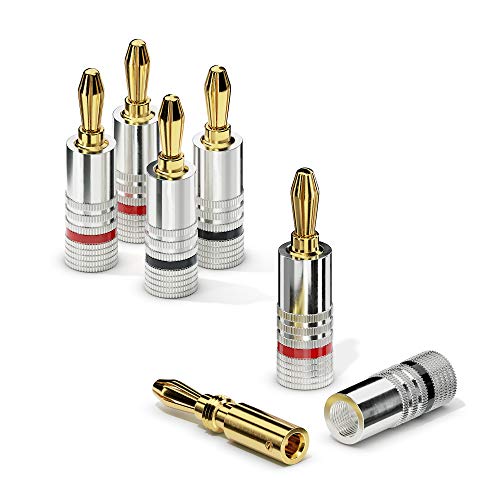 sonero® Bananenstecker 4er-Set, für alle Lautsprecherkabel mit einem Durchmesser bis max. 6mm², 4 Stück mit Farbcodierung (12x rot, 12x schwarz), 24k vergoldet