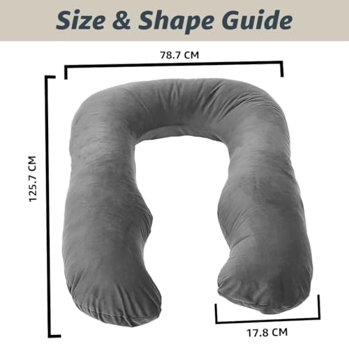 Image of Amazon Basics Full Body Pregnancy Pillow for Maternity,Baby Nursing,Full Body Support-|Perfect Baby Shower Gift|U-Shaped-Washable Cover with Zip - Grey, Velvet