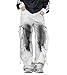 jupkem Men's Baggy Jeans Y2k Goth Vintage Wide Leg Women Fashion Punk 90s Hip Hop Cargo Pants Harajuku Streetwear with Pocket (US, Alpha, Small, Regular, Regular, White)