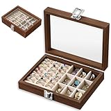 FZYCOM Caja Joyero de Madera, Joyero Pendientes, Joyeros Mujer Organizador, Caja para Guardar Anillos, Collares, Organizador de Pendientes, Jewelry Box para Anillos Collares y Pequeñas Baratijas