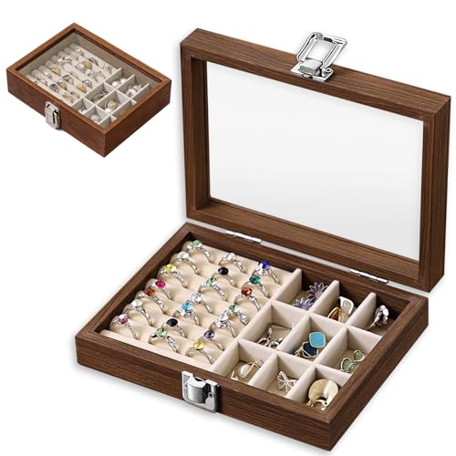 FZYCOM Velvet Jewellery Organizer Box, Clear Lid Earrings Rings Necklace Jewellery Storage Tray, Earring Box, Rings Case Organizer, Jewelry Accessories, Bijoux Storage Box for Women Girls