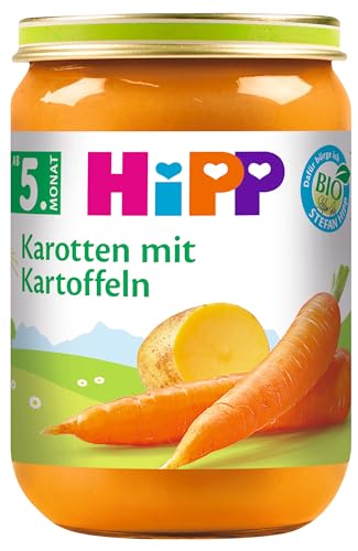 HiPP Bio Früh-Karotten mit Kartoffeln (6 x 190g), für Babys ab 5. Monat, ohne Salzzusatz, mit Omega-3, das Gemüse-Gläschen ideal zum Beikoststart, in bester Bio-Qualität