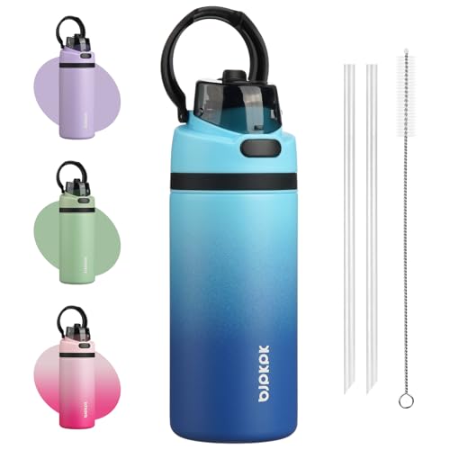 Image of BJPKPK 17oz Insulated Water Bottle with Straw Lid & Handle, Stainless Steel | Leak-Proof 2-in-1 Straw & Spout Lid, BPA-Free Vacuum Insulated Bottle Fits Cup Holders for Gym, Office, Travel & Outdoor