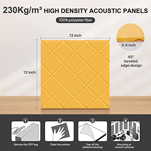 Kuchoow Pacote com 12 painéis de parede à prova de som, autoadesivos, painéis acústicos, painéis de