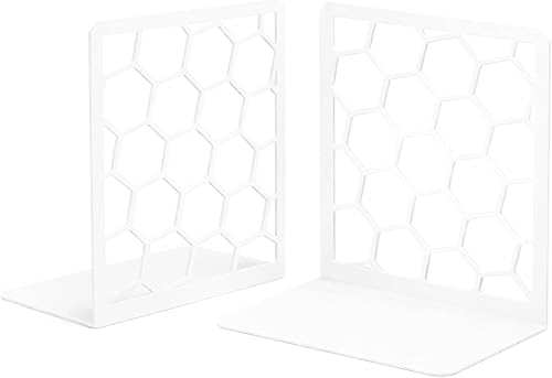 Miniatura 28 de GEOMOD Sujetalibros geométricos de metal salvia con forma de panal de abeja, extremos altos y resistentes para estantes, moderno y resistente