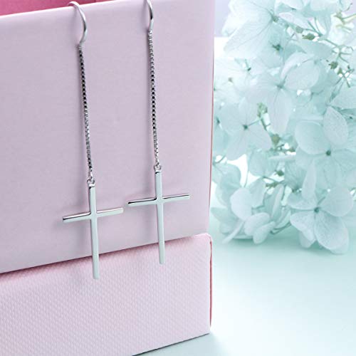 S925 Sterling Silver Classic Religious Christian Faith Hope Love Cross Threader Drop Earrings #TOP2