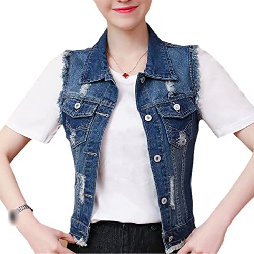 Gilet en jean déchiré femme sans manches veste courte été taille L