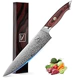 Hinye 8' High Carbon Stainless Steel Kitchen Chef Knife, Redwood Handle, Textured Anti-Stick Blade, Rustproof & Dishwasher Safe, Effortless Chopping, Premium Gift Box