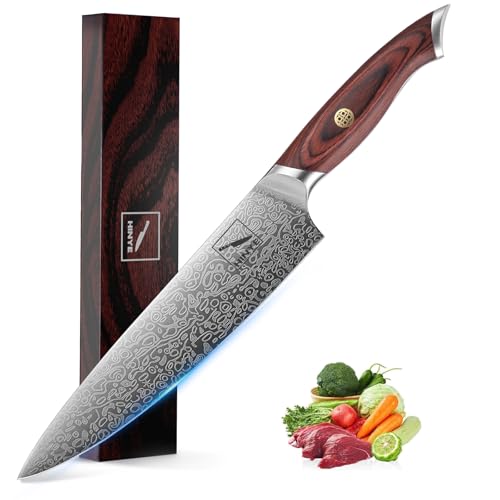 Hinye 8' High Carbon Stainless Steel Kitchen Chef Knife, Redwood Handle, Textured Anti-Stick Blade,...