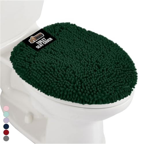 Image of GORILLA GRIP Soft Chenille Bathroom Toilet Lid Cover, Machine Washable Seat Covers, 19.5x18.5, Stays in Place Rubber Backing, Fits Most Round, Elongated and Oblong Lids, Accessories Decor, Hunter