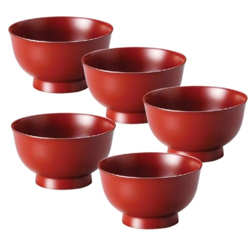 J-kitchens 味噌汁椀 日本製 40羽反り汁椀 消し古代朱 (5客) 12cm 漆塗り 手塗り その壱
