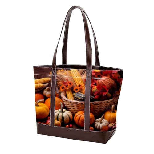 Sac fourre-tout avec fermeture éclair en toile résistante grand volume motif citrouille d'automne