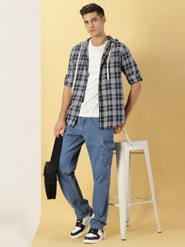 Image of Thomas Scott Men's | Checks | Full Sleeve | Regular Fit | 100% Cotton | Hooded | Casual Shirt
