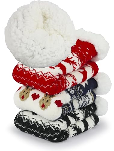Image of Slipper Socks for Women with Gripper - Winter Non Slip Thick Fuzzy Socks - Warm Cozy Christmas Gift