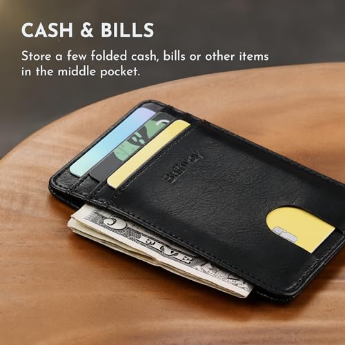 Image of Buffway Mens Slim Wallet, Minimalist Thin Front Pocket Leather Credit Card Holder with RFID Blocking for Work Travel | Minimalist