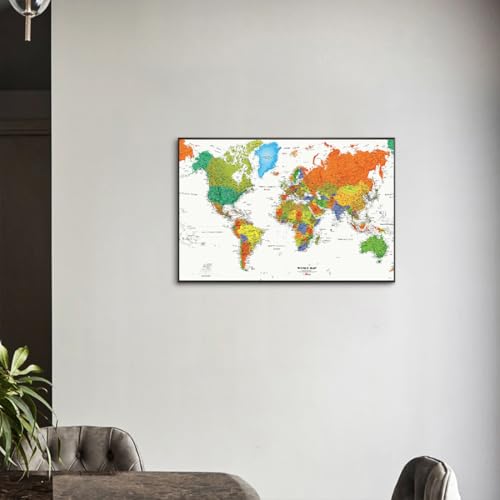 ナショナルジオグラフィックスーパー HD世界地図ウォールアートステッカー印刷の写真リビングルームの壁のポスター 家の装飾のため アルミ合金枠きの完成品 (A,60x90cm（24x36in）) [2]