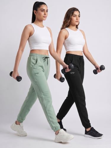 Image of Fflirtygo Cotton Solid Joggers /Track Pant /Solid Pajama /Leggings �100% Export Quality Soft Cotton Night Wear /Pocket Pyjama for Women Combo Pack of 2Pcs, Blue and Grey
