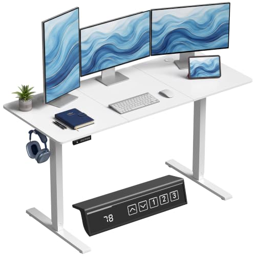 HOMCOM Escritorio Elevable 140x60 cm 3 Alturas de Memoria Blanco