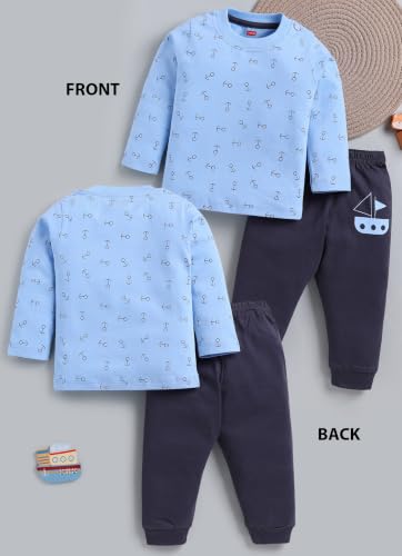 Image of LuvLap Baby Boys 100% Cotton Full Sleeve Boys T-Shirt & Pyjama Sets, Pack Of 3