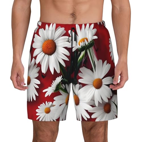Short de bain marguerites pour homme maillot de plage leger rouge et blanc