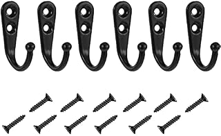 Xinstroe 6 Pieces Coat Hooks, Black Single Prong Metal Hooks Wall Mounted Hooks Robe Hooks Hanger with 12 Screws for Kitchen Bathroom Bedroom Scarf Bag Towel Key Caps (6)