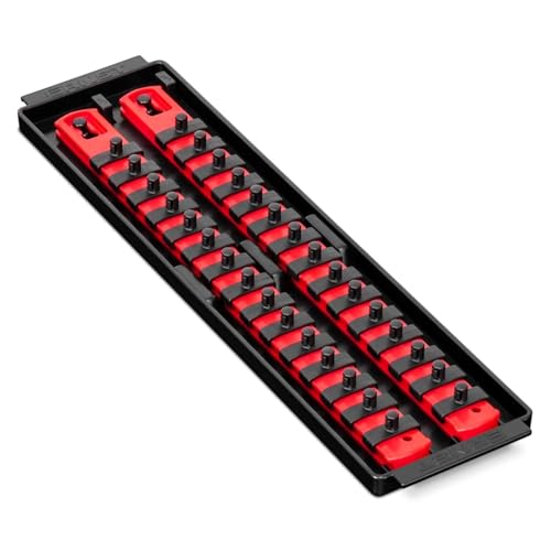 Ernst Manufacturing - 8492 Socket Boss 2-Rail 1/4-Inch-Drive Socket Organizer, 13-Inch, Red - Made in the USA