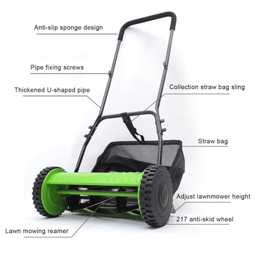 Cortacésped manual con altura ajustable y recogedor de césped, ideal para un mantenimiento eficiente del césped, patio y jardín