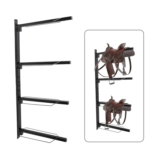Horse-Saddle-Storage-Rack-Stand-Wall-Mount-Equestrian-4-Tier-Heavy-Duty-for-English-and-Western-Saddles-Holds-Tack-Pad-Accessories-Ideal-for-Stable-Horse-Tack-Room-Barn-and-Farm