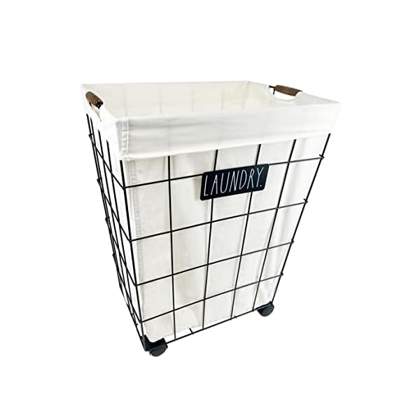 Rae Dunn Heavy Duty Laundry Hamper on Wheels - Lined Basket with Removable Cloth Liner - By Designstyles Rae Dunn Heavy Duty Laundry Hamper on Wheels - Lined Basket with Removable Cloth Liner - By Designstyles