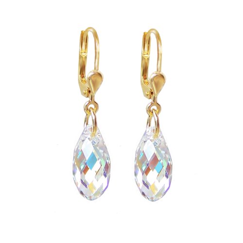 Schöner-SD Ohrringe vergoldet mit kleinen Briolett Kristallen 13mm Crystal Aurora Boreale Cover