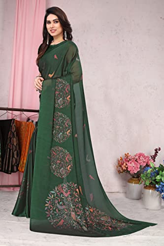 Image of MIRCHI FASHION Women Saree Chiffon Flower Print | Breathable Lightweight Sari for Office and Daily Use with Unstitched Blouse Piece (Available in 30 Styles)
