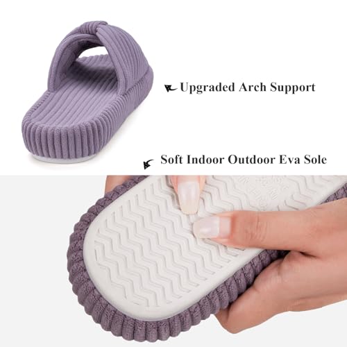 Image of BUNYISCN Slippers for Women Memory Foam Women's Orthopedic Arch Support Open Toe House Bedroom Corduroy Bow Crossbands Slide House Slippers