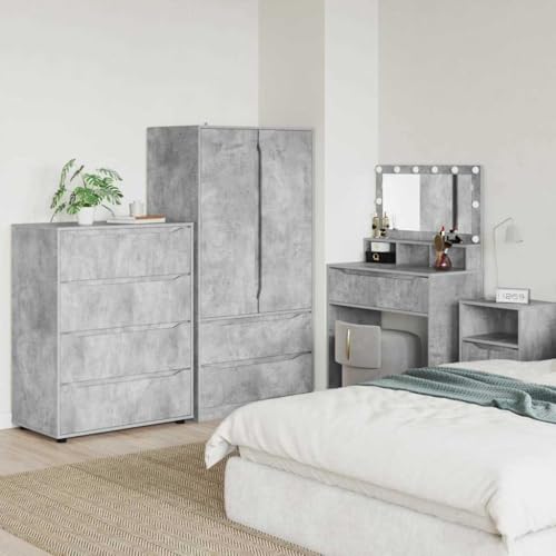 QJBSAVVA 2-er Set Modernes Stauraumschrank Beton Grau 80x48x105 cm Holzwerkstoff Wohnzimmer Schlafzimmer Büro