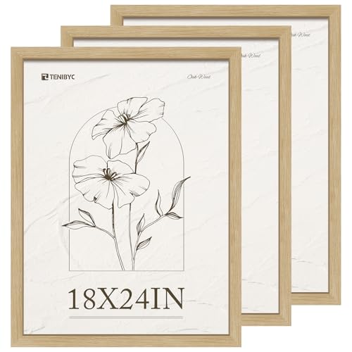 TENIBYC 18x24 Poster Frame, Oak Wood, 3 Pack, Gallery Wall Hanging