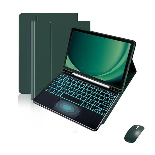 Housse Cuir avec Clavier Tab S7 Plus Idéal Télétravail Étui Support Ajustable Souris Vert Foncé